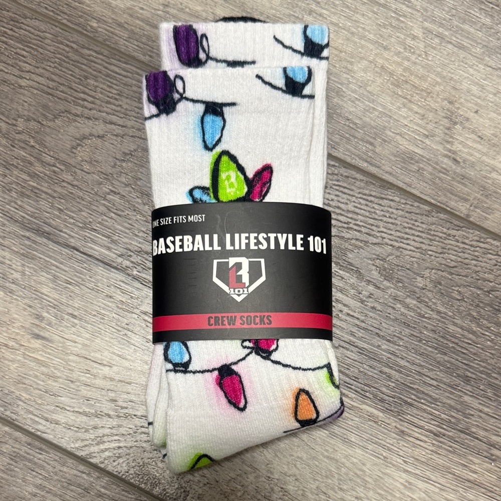 Baseball Lifestyle 101 White Crew Socks with Multicolor Lights